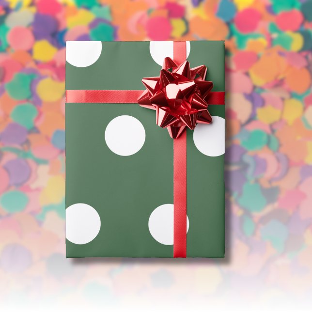Papier Cadeau Vert Chasseur Blanc Moyens Points Polka (Créateur téléchargé)