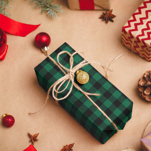 Papier Cadeau Vert chasseur et plaid buffalo noir