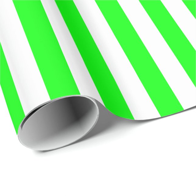 Papier Cadeau Vert Citron et Rayure Blanche (Coin rond)