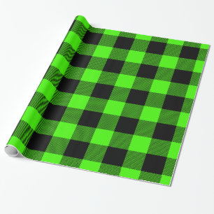Papier Cadeau Vert Citron Noir Grand Buffalo Carreaux Bûcheron