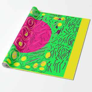 Papier Cadeau Vert clair avec globe rose et lignes design