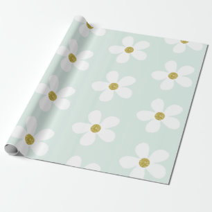 Papier Cadeau Vert clair Blanc Simple Maisy Or