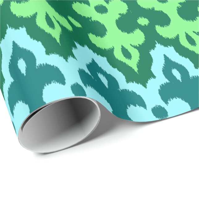 Papier Cadeau Vert de damassé, de turquoise et de jade d'Ikat de (Coin rond)
