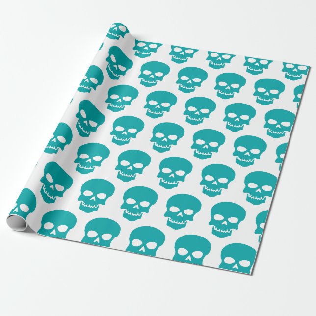 Papier Cadeau Vert de mer clair sur crâne blanc (Déroulé)