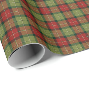 Papier Cadeau Vert de mousse et motif rustique rouge de plaid de