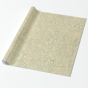 Papier Cadeau Vert de mousse floral de rétro feuille vintage de