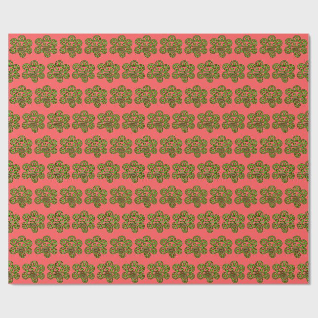 Papier cadeau vert de Noël Boricua Sun (Plat)