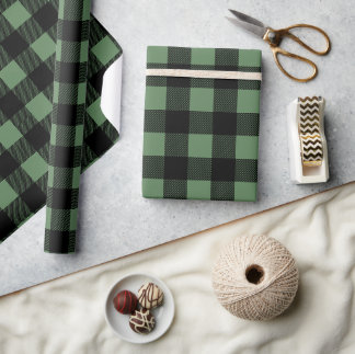 Papier Cadeau Vert de Noël Buffalo Plaid Hiver
