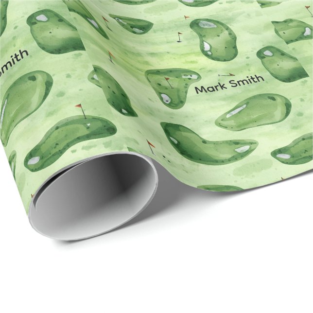Papier Cadeau Vert de putting de terrain de golf avec drapeau ro (Coin rond)