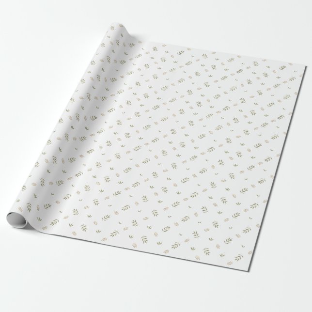 Papier Cadeau Vert doux Blanc Tan Petite Jouer Cadeau Botanique (Déroulé)