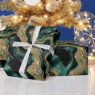 Papier Cadeau Vert élégant et paillettes dorées pour anniversair