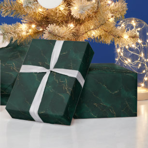 Papier Cadeau Vert émeraude et texture de marbre doré Luxe
