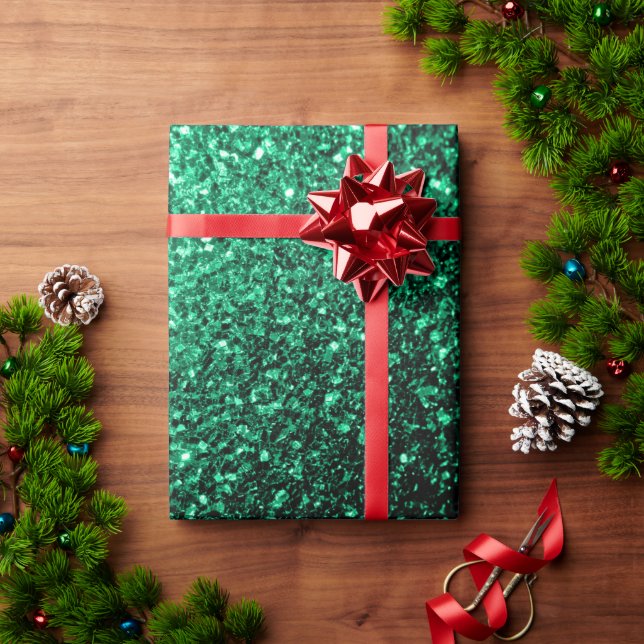 Papier Cadeau Vert émeraude faux paillettes scintillent (Cadeau de vacances)
