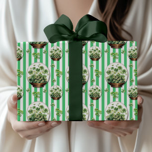 Papier Cadeau Vert émeraude rayé Clover mignon St. Patrick Day