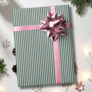 Papier Cadeau Vert émeraude rayé or rose Noël Fêtes
