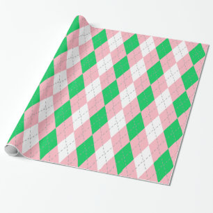 Papier Cadeau Vert émeraude rose gris foncé blanc XL Argyle