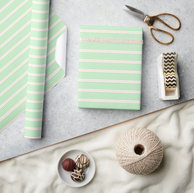 Papier Cadeau Vert et beige cinq rayures motif (Artisanat)