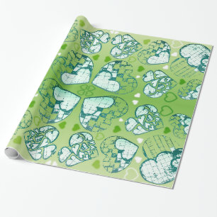 Papier Cadeau Vert et blanc Whimsical Romantique Coeurs motif