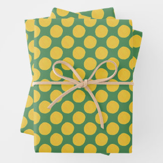Papier cadeau vert et or à pois
