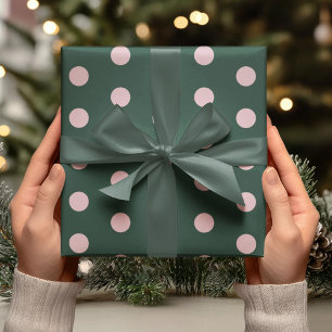 Papier Cadeau Vert et rose à pois