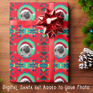 Papier Cadeau Vert et rouge de fêtes avec votre photo et noeud p
