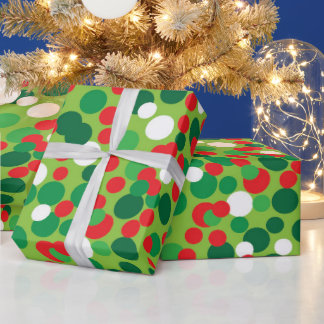 Papier Cadeau Vert et Rouge Noël Hiver Fête Polkadot
