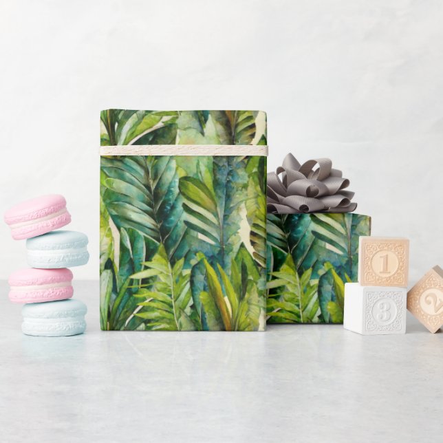 Papier Cadeau Vert et Turquoise Aquarelle Tropical Palm Feuille (Baby Shower)