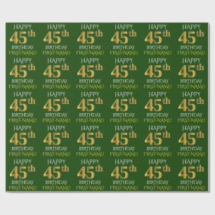 Papier Cadeau Vert, Faux Or "HEUREUX 45ème anniversaire"