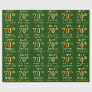 Papier Cadeau Vert, Faux Or "HEUREUX 70e ANNIVERSAIRE"