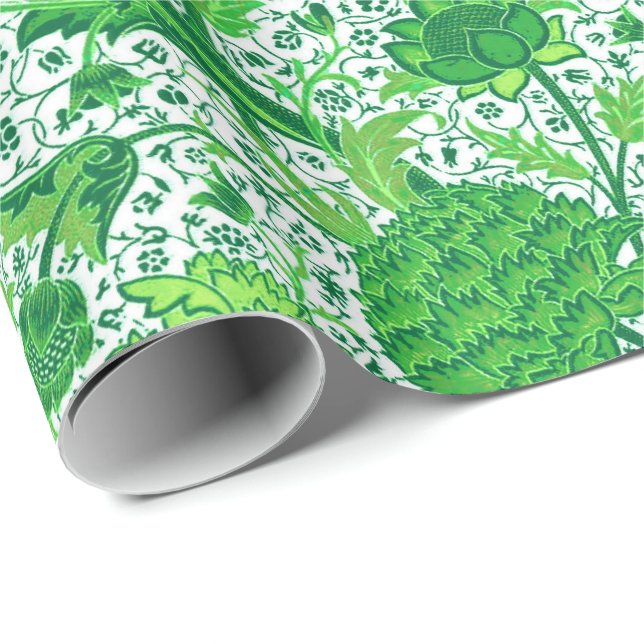 Papier Cadeau Vert floral de William Morris et vert Jacobean (Coin rond)