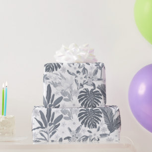 Papier Cadeau Vert floral gris tropical
