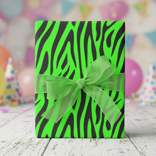 Papier Cadeau Vert Fluorescent Petit Imprimé Zèbre