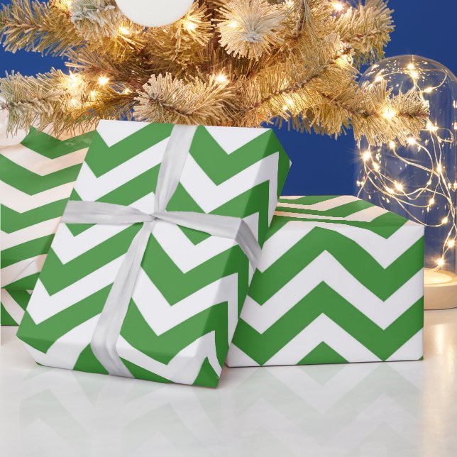 Papier Cadeau Vert foncé et chevron de mariage d'anniversaire bl (Vacances)