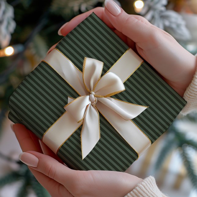 Papier Cadeau Vert foncé et rayé de sauge (Créateur téléchargé)