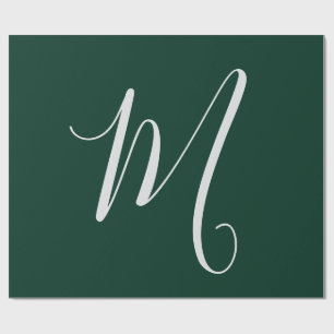 Papier Cadeau Vert foncé uni élégant moderne monogramme propre n