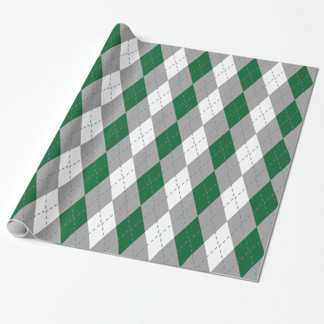 Papier Cadeau Vert forêt Charbon Gris foncé Blanc XL Argyle (Déroulé)