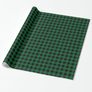 Papier Cadeau Vert forêt noir plaid tartan Buffalo