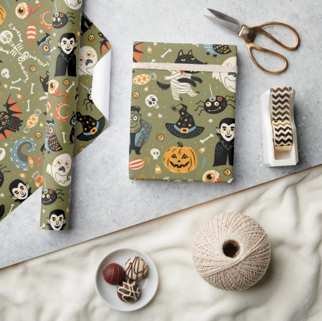 Papier Cadeau Vert Halloween Squelettique (Artisanat)