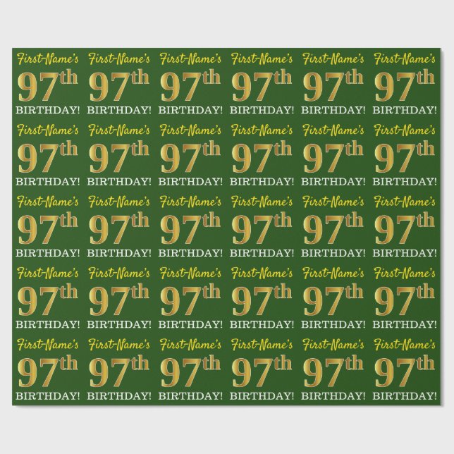 Papier Cadeau Vert, Imitation Gold Look "97e anniversaire" (Plat)