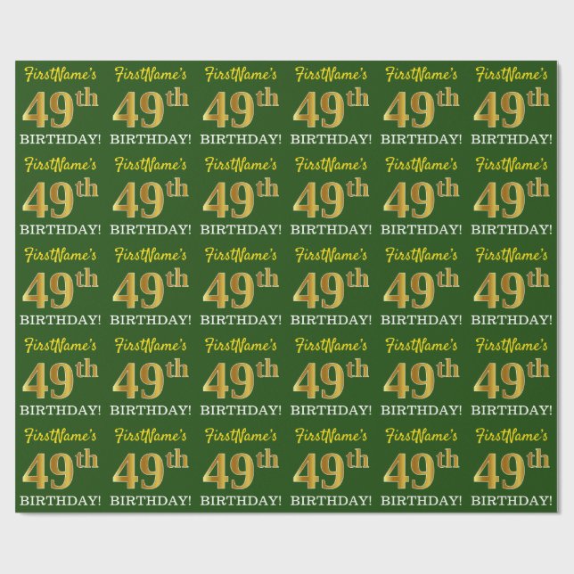 Papier Cadeau Vert, imitation or aspect "49 ANS" (Plat)