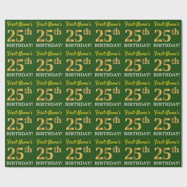 Papier Cadeau Vert, Imitation Or Look "25e anniversaire" (Plat)