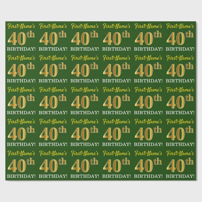 Papier Cadeau Vert, Imitation Or Look "40e anniversaire" (Plat)