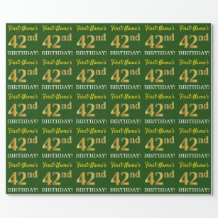 Papier Cadeau Vert, Imitation Or Look "42e anniversaire"