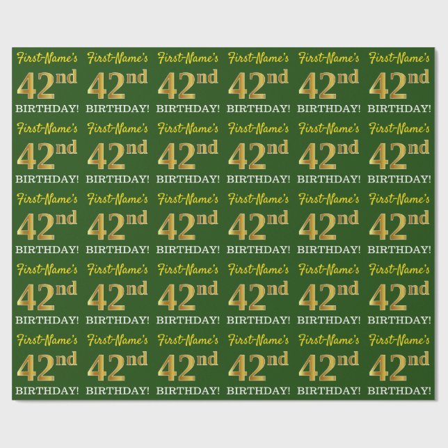 Papier Cadeau Vert, Imitation Or Look "42e anniversaire" (Plat)