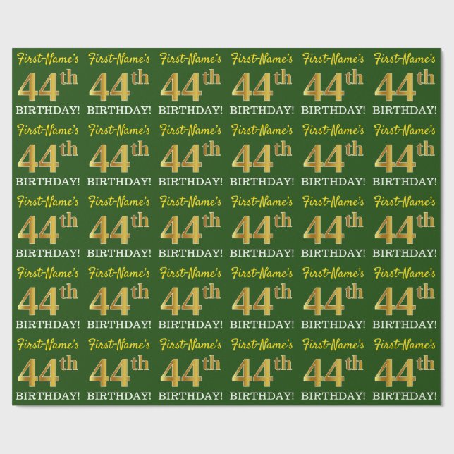 Papier Cadeau Vert, Imitation Or Look "44e anniversaire" (Plat)