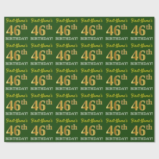 Papier Cadeau Vert, Imitation Or Look "46e anniversaire" (Plat)