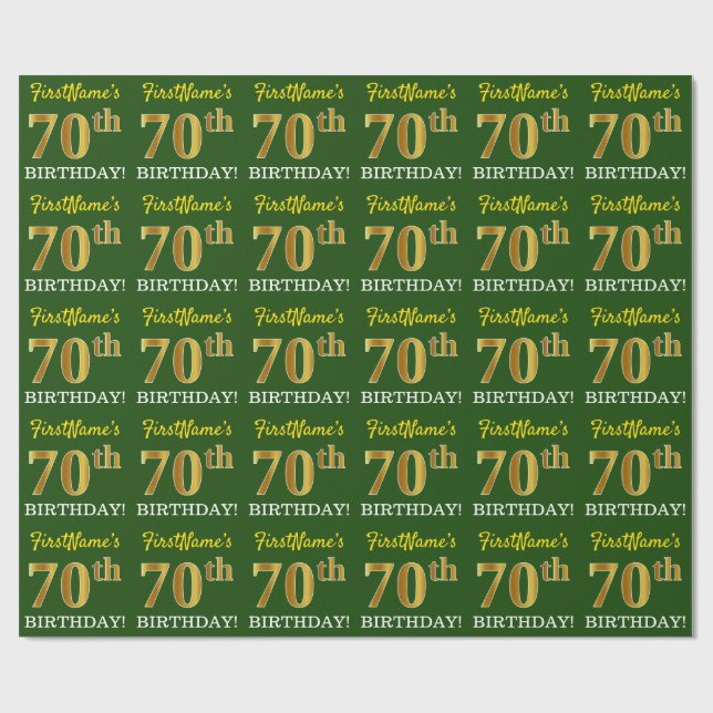 Papier Cadeau Vert, Imitation Or Look "70e anniversaire" (Plat)