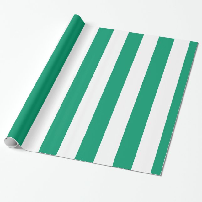 Papier Cadeau Vert Jade Blanc Extra Large Motif Rayure (Déroulé)