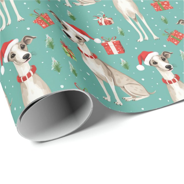 Papier Cadeau 🎄🎅Vert menthe avec Whippets (Coin rond)