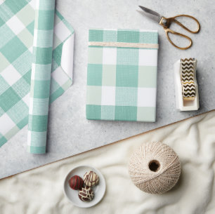 Papier Cadeau Vert Menthe Douce Motif Vichy Carreaux Frais Blanc